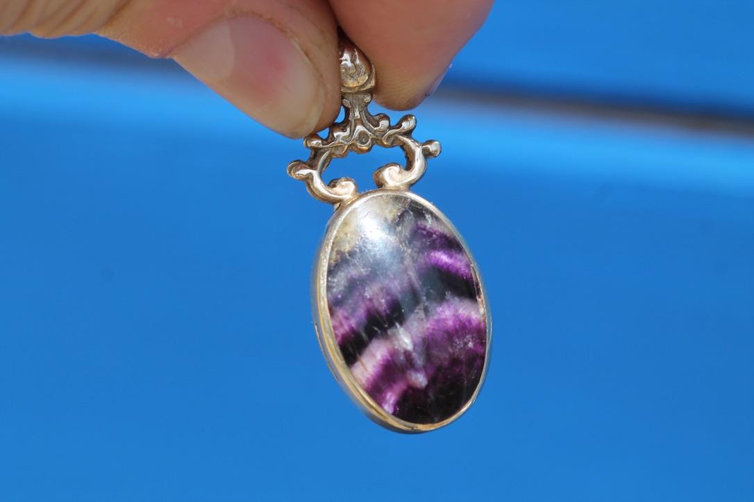Vintage 9ct Gold Blue John Pendant | Derbyshire Fluorite | Edinburgh hallmarks