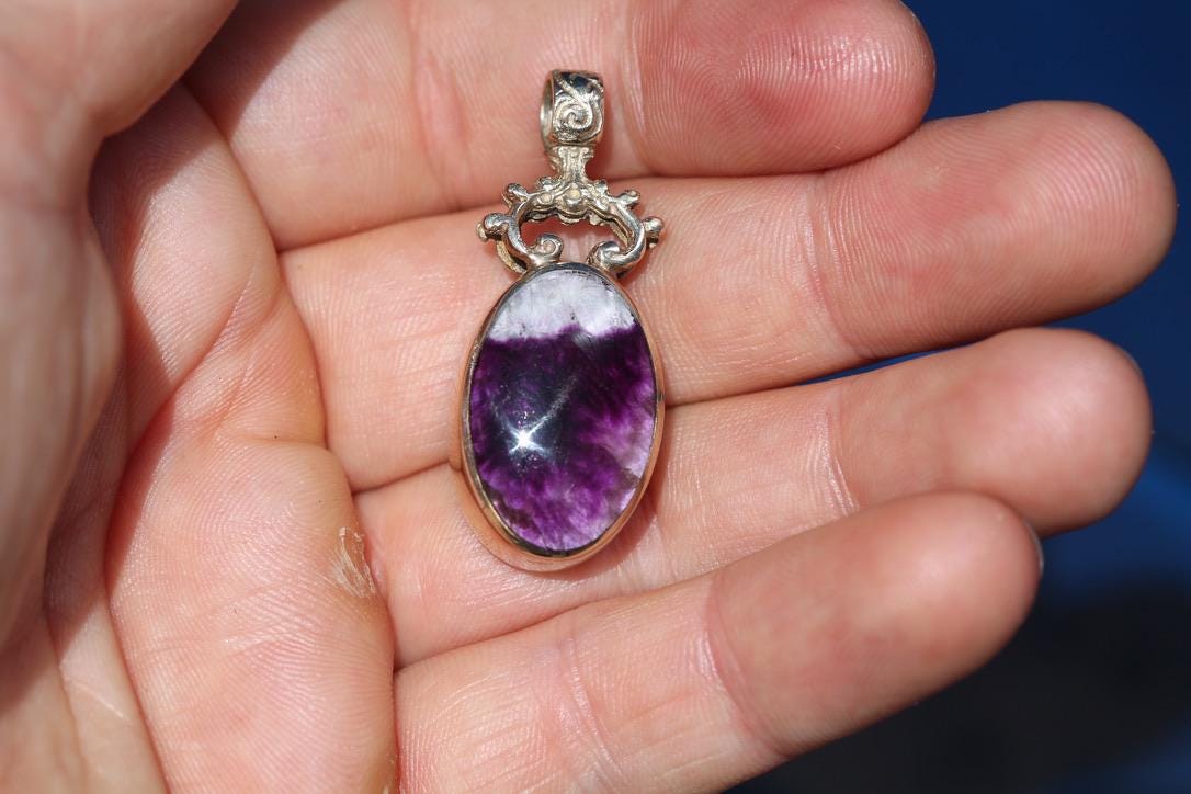Vintage 9ct Gold Blue John Pendant | Derbyshire Fluorite | Edinburgh hallmarks