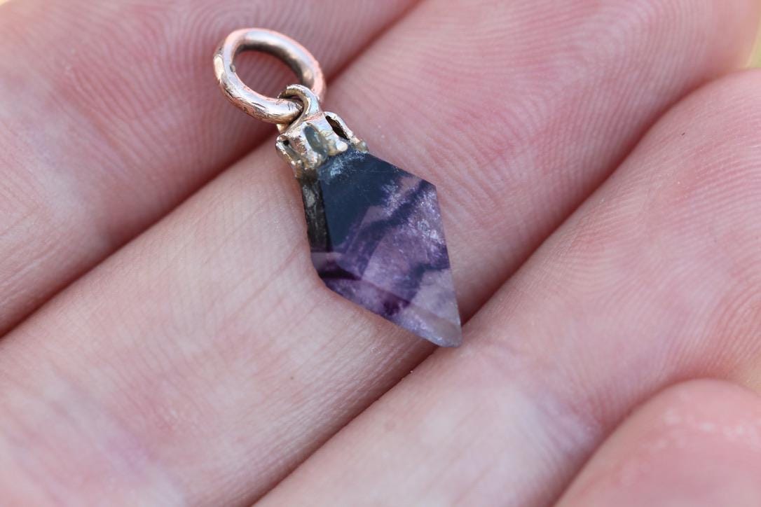 Vintage Blue John Lozenge Charm | Derbyshire Fluorite | 9ct Gold Jump Ring