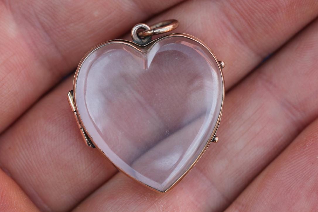 Antique 9ct Gold Heart Shaker Locket | Glass Locket | Victorian