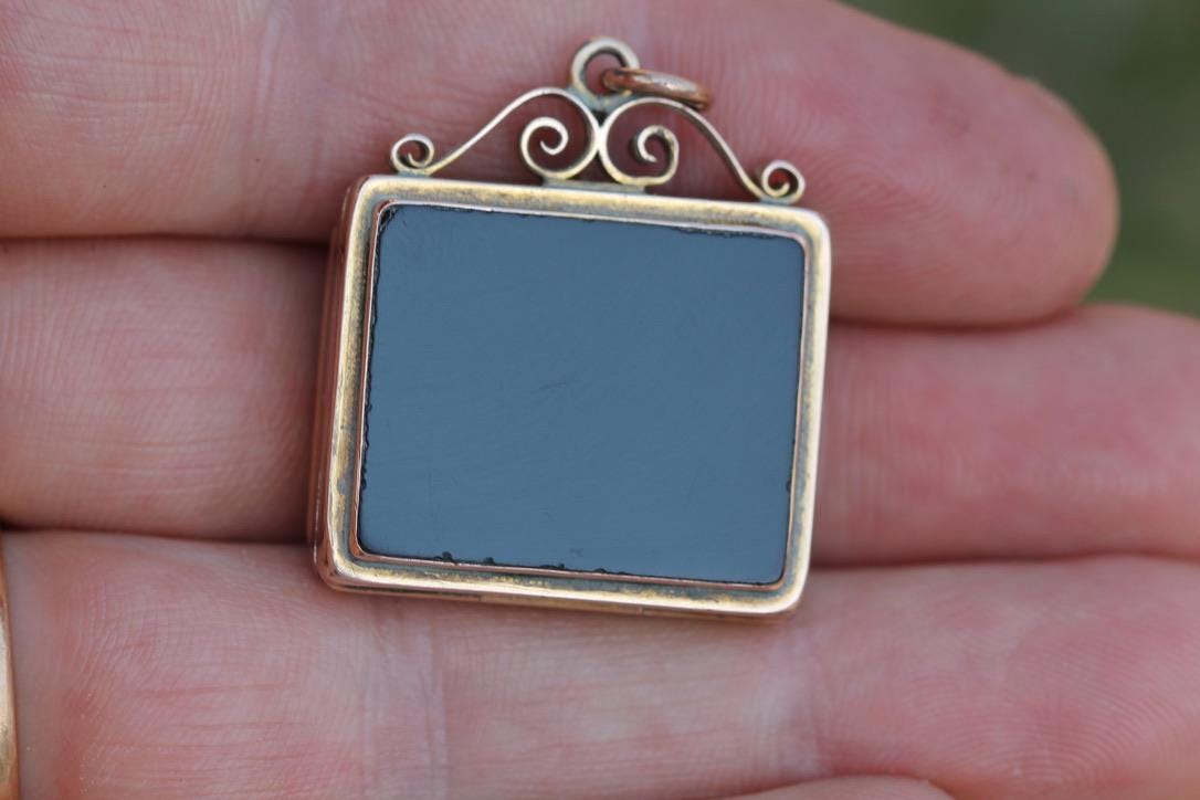 Victorian 12ct Gold Pendant | Carved Hematite Horse | Onyx Reverse | Opens as Locket | c.1860