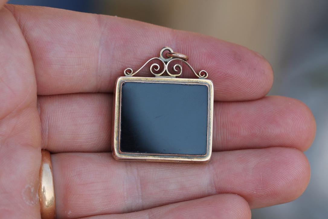 Victorian 12ct Gold Pendant | Carved Hematite Horse | Onyx Reverse | Opens as Locket | c.1860