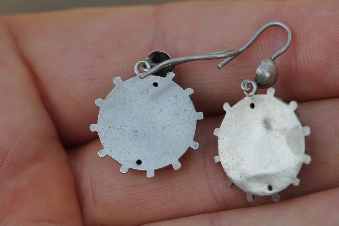 Antique Victorian Sterling Silver Drop Earrings | Chased Flower
