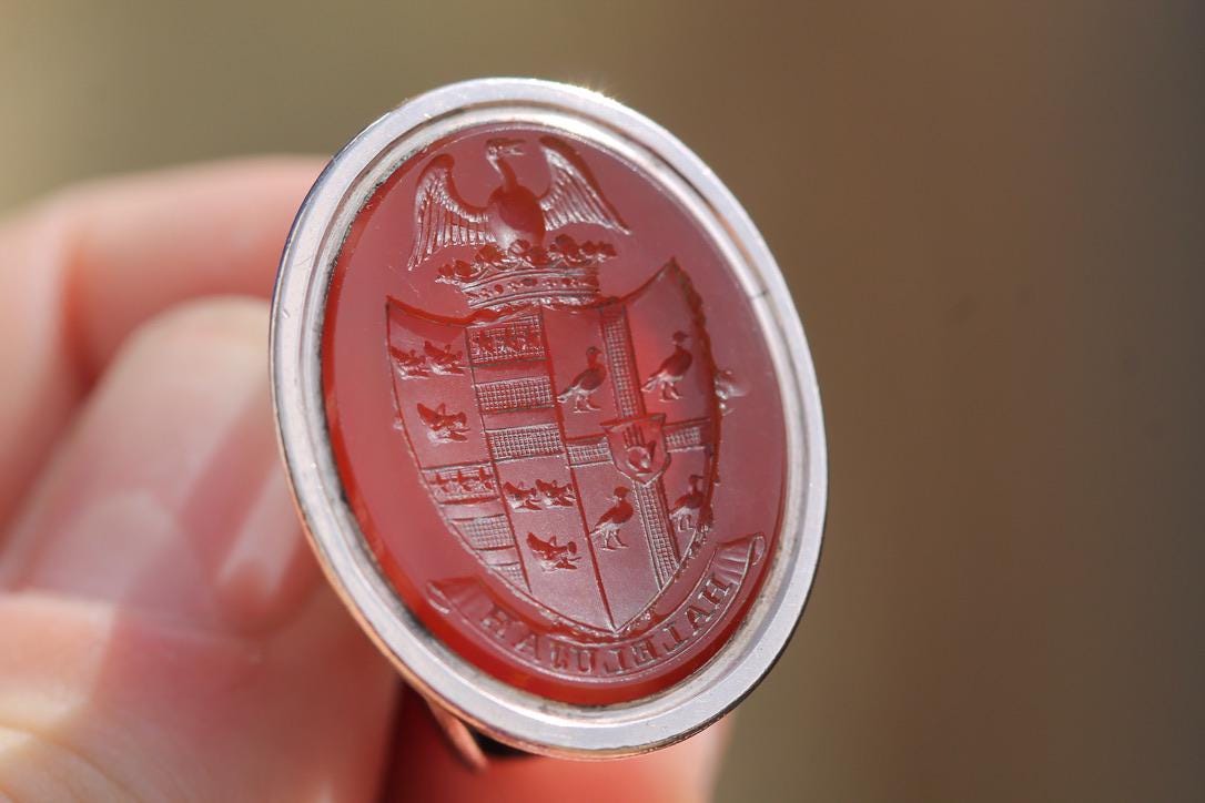 Victorian Carnelian Intaglio Pendant Seal | Phoenix & Hallelujah | Heraldic Crest | c.1860