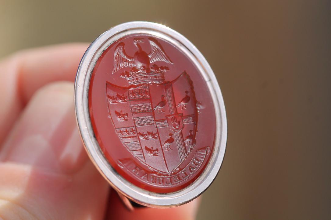 Victorian Carnelian Intaglio Pendant Seal | Phoenix & Hallelujah | Heraldic Crest | c.1860