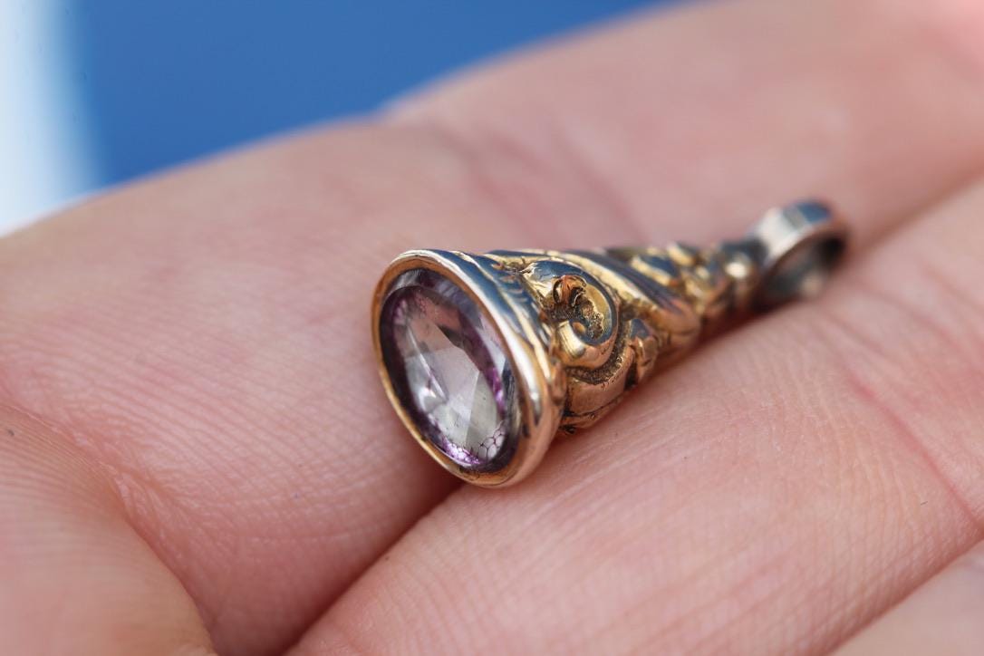 Antique 9ct Gold Cased Pendant | Purple Glass Paste | Victorian