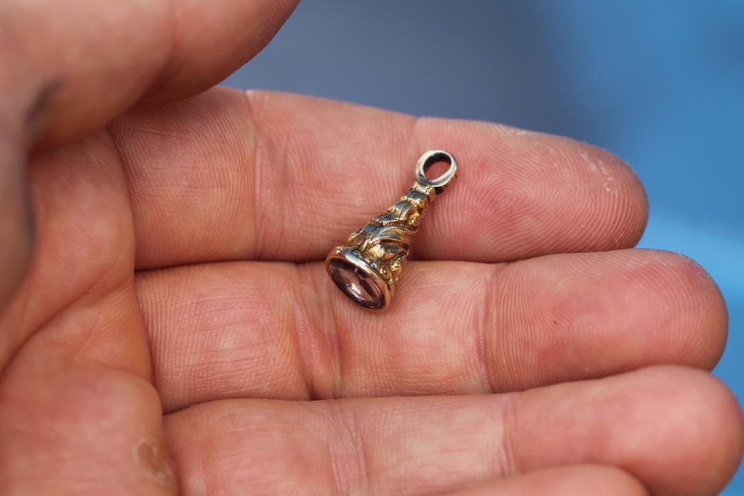 Antique 9ct Gold Cased Pendant | Purple Glass Paste | Victorian