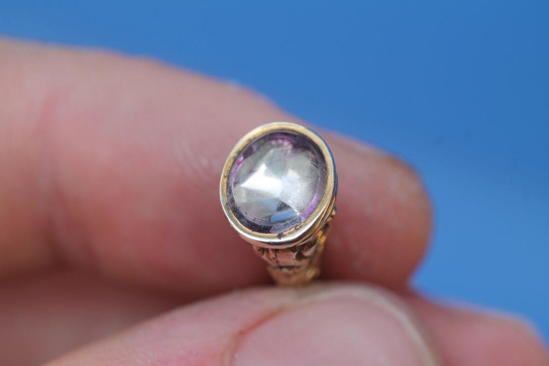 Antique 9ct Gold Cased Pendant | Purple Glass Paste | Victorian