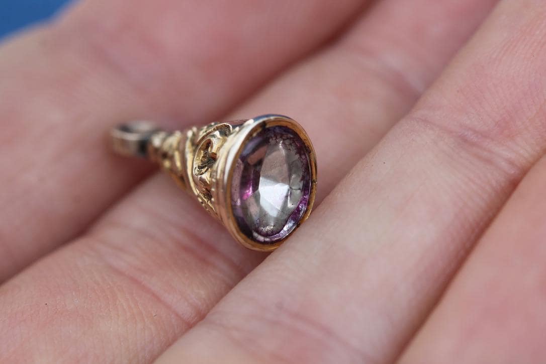 Antique 9ct Gold Cased Pendant | Purple Glass Paste | Victorian