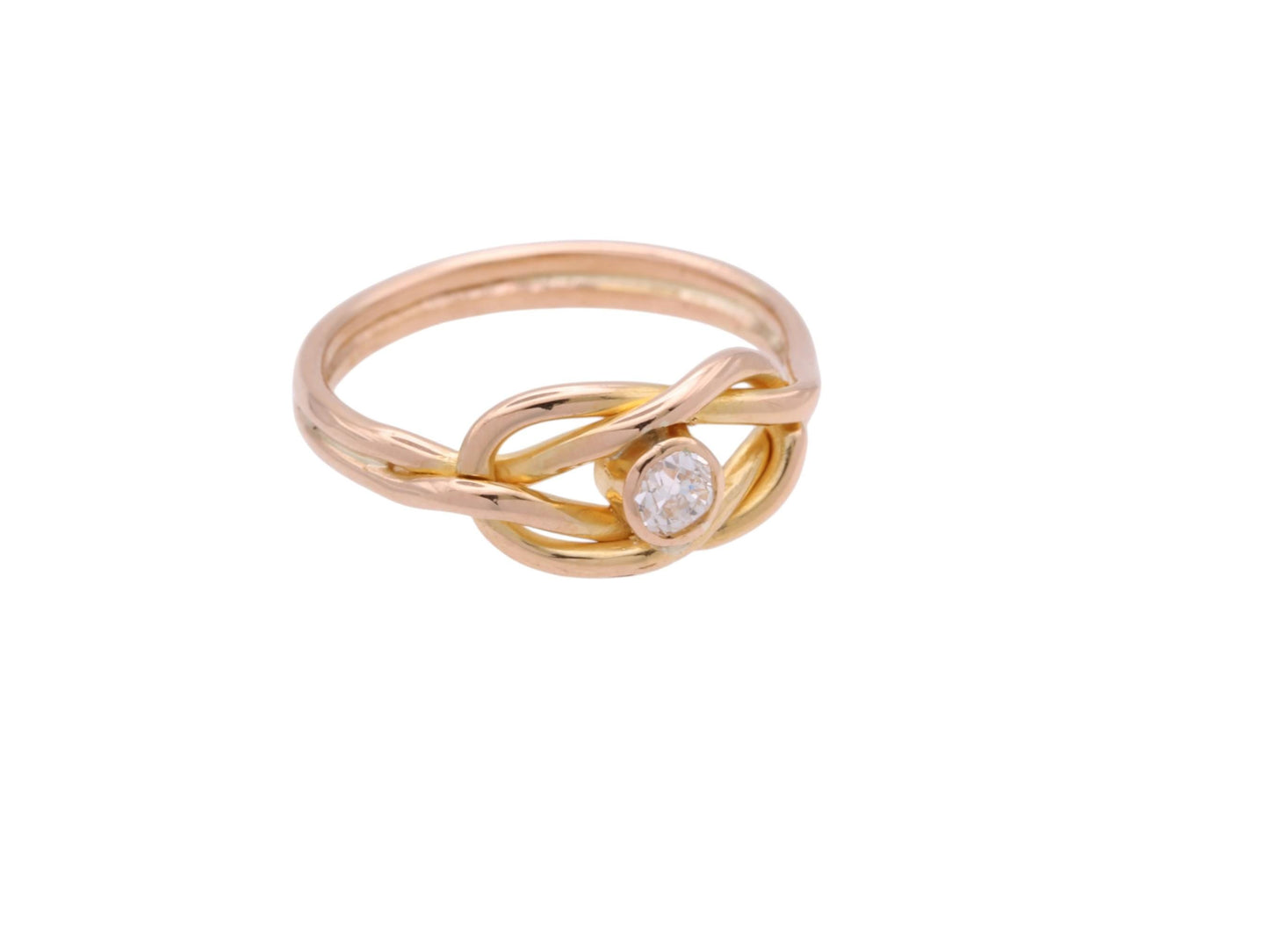 Antique 18ct Gold Lover's Knot Ring | Old Mine Cut Diamond | Victorian c.1880