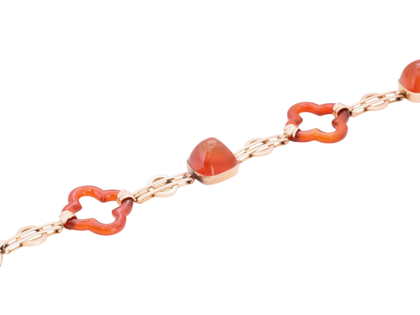 Antique 15ct Gold Bracelet | Sugarloaf Agate, Quatrefoil Links | Edwardian