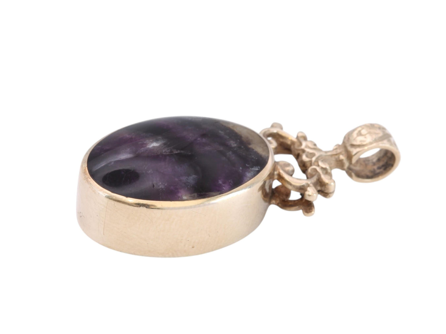 Vintage-9ct-Gold-Blue-John-Pendant-|-Derbyshire-Fluorite-|-Edinburgh-hallmarks