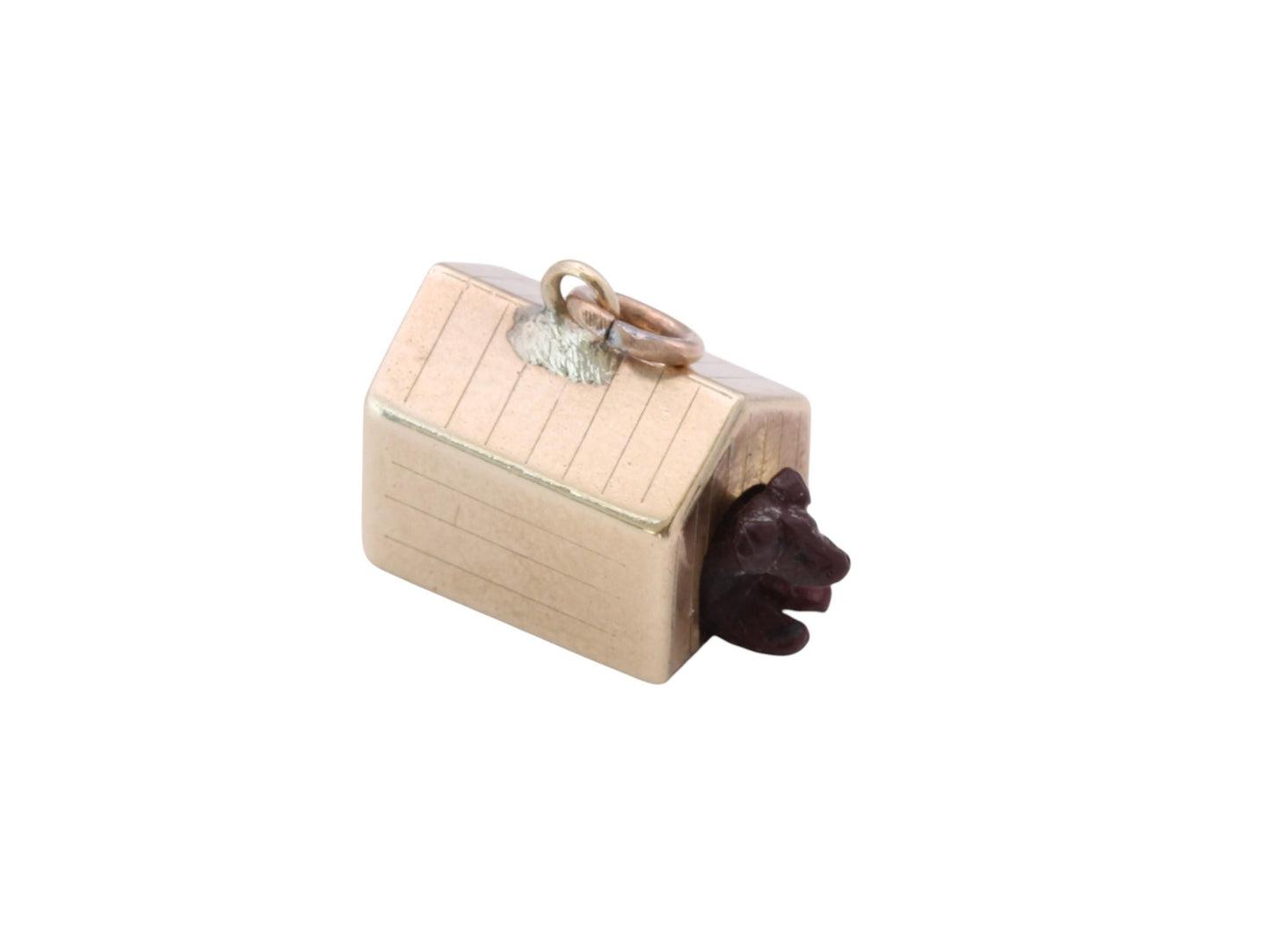 Antique 9ct Gold Dog in Kennel Charm | Movable Dog | c.1890