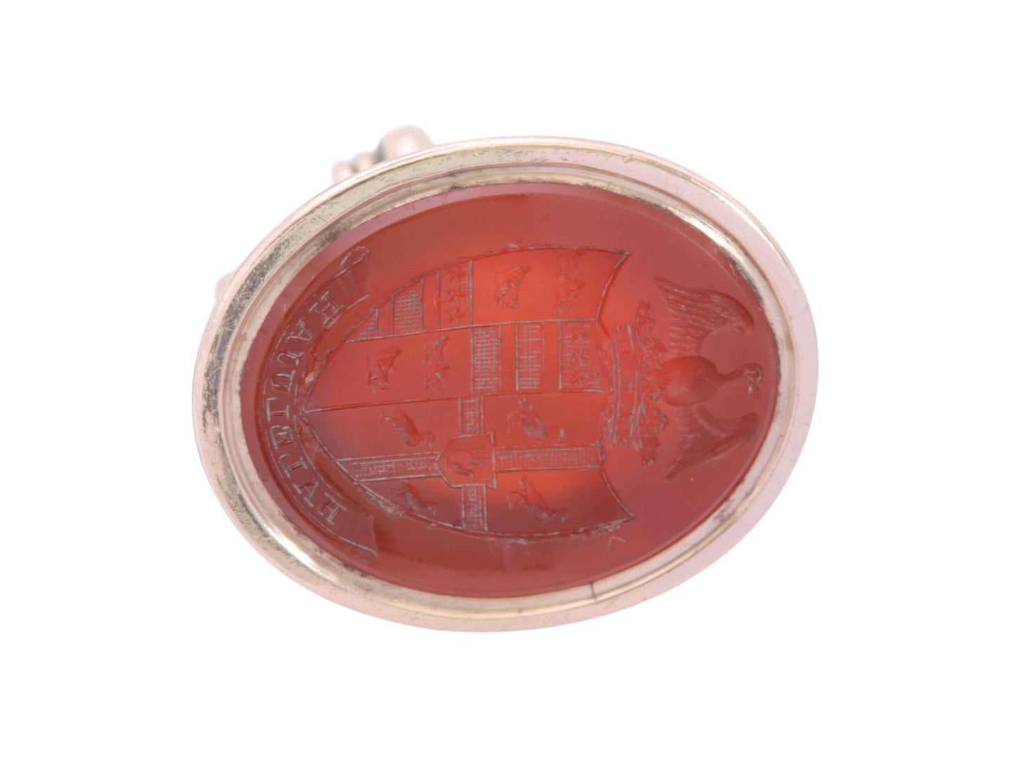 Victorian Carnelian Intaglio Pendant Seal | Phoenix & Hallelujah | Heraldic Crest | c.1860