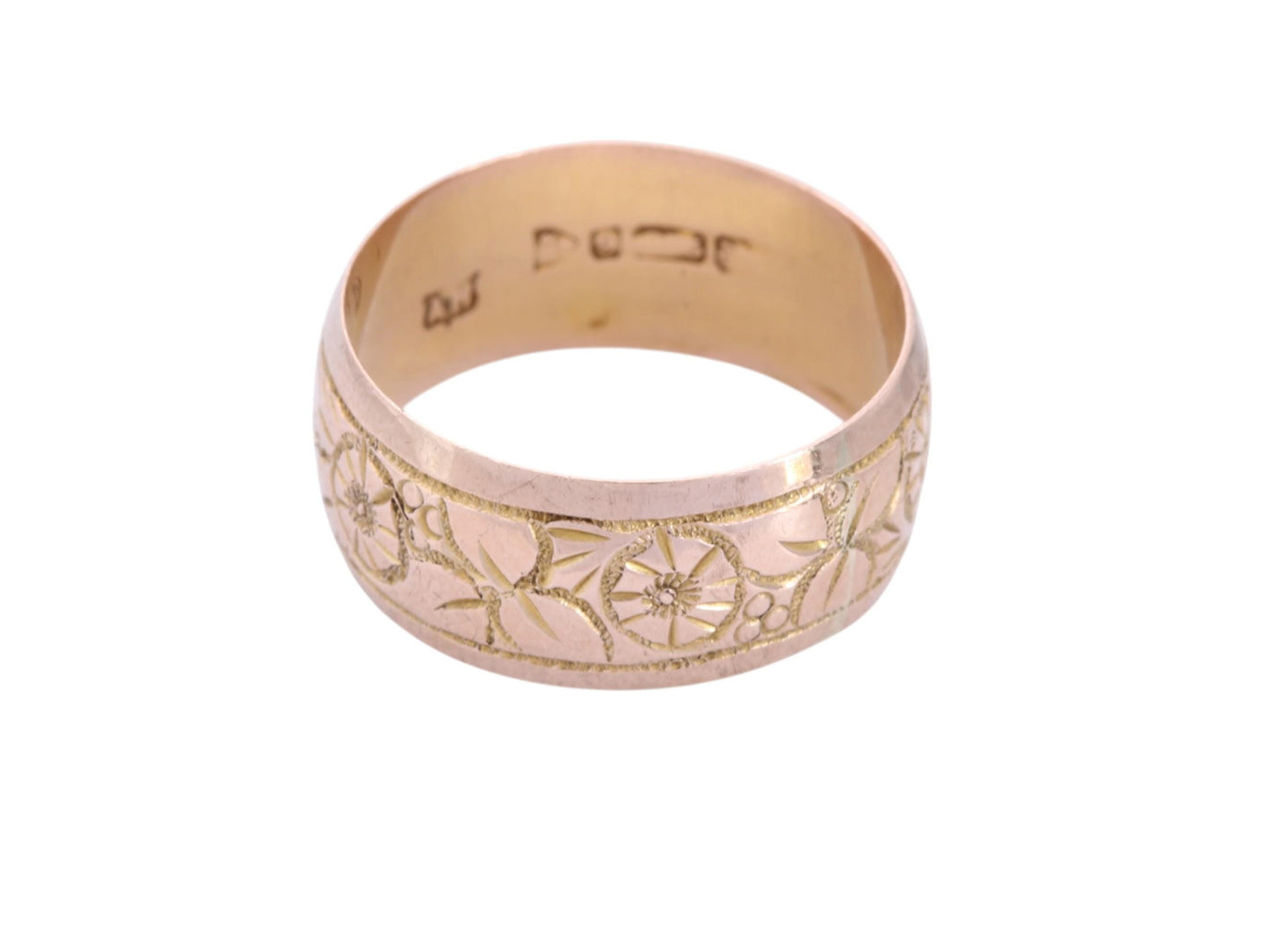 Antique 9ct Gold Chased Floral Band Ring | 1920