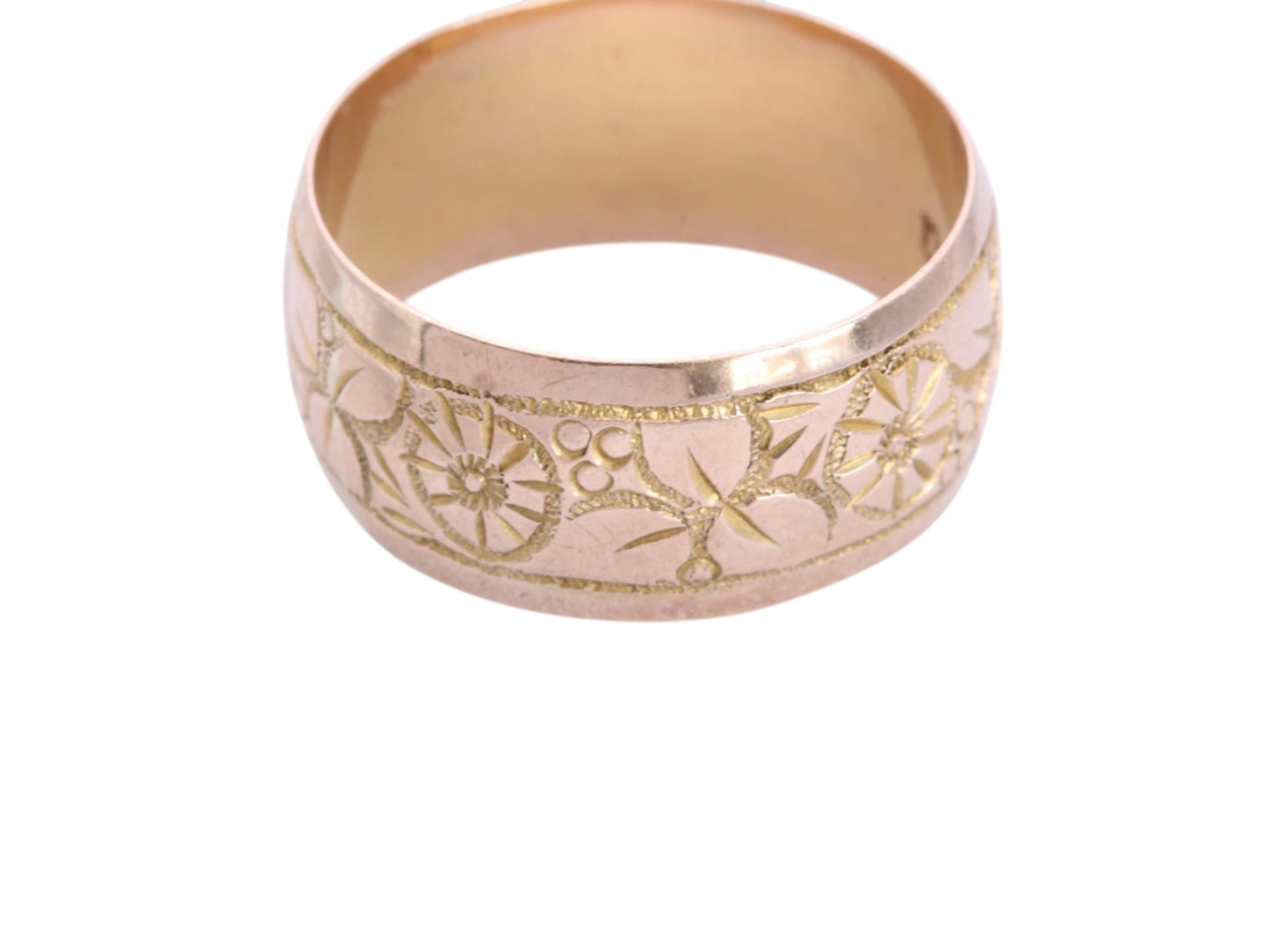 Antique 9ct Gold Chased Floral Band Ring | 1920