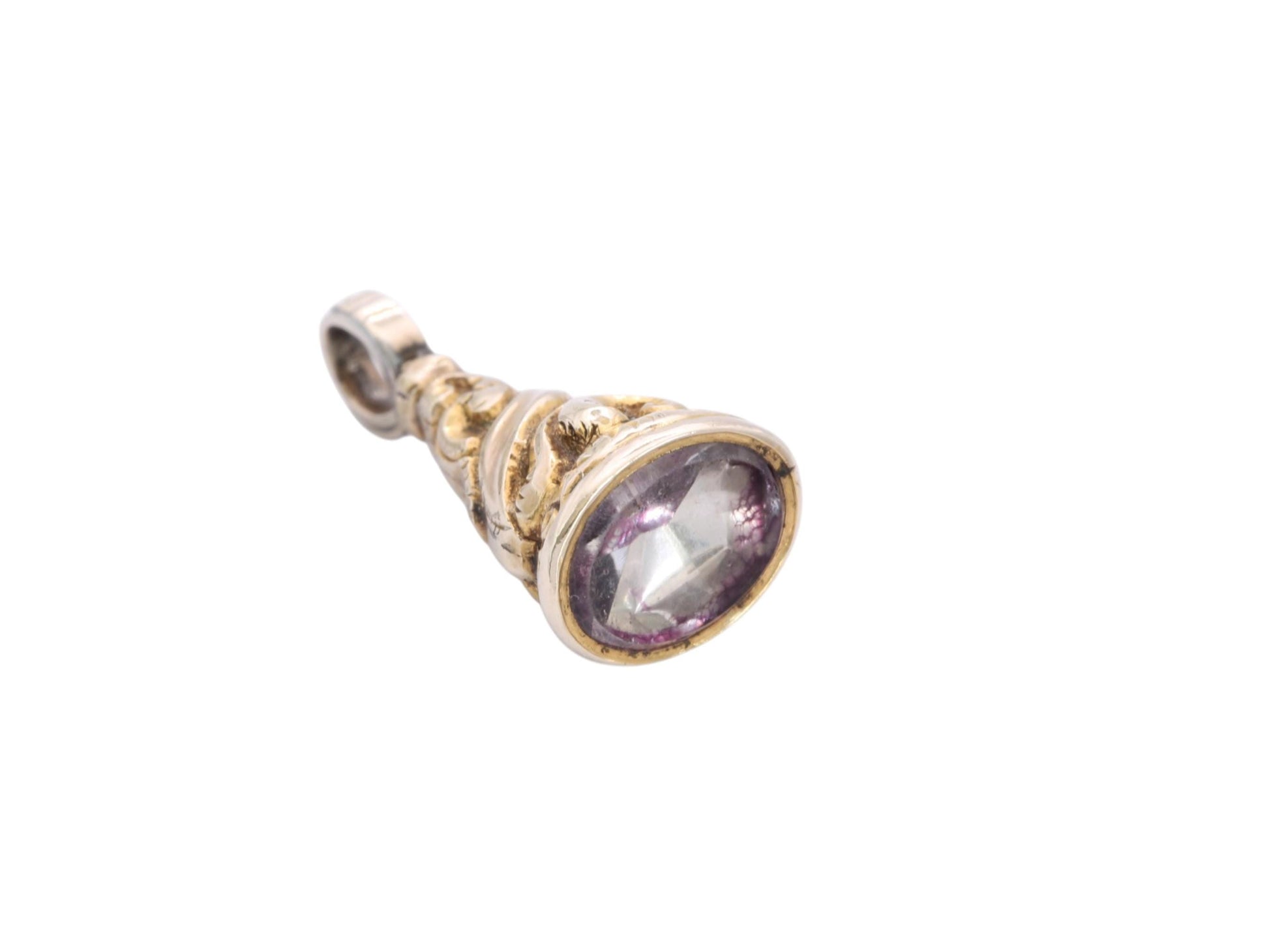 Antique-9ct-Gold-Cased-Pendant-|-Purple-Glass-Paste-|-Victorian