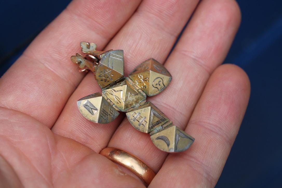 Antique 9ct Rose Gold & Silver Masonic Ball Pendant | Edwardian