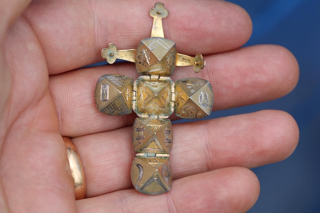 Antique 9ct Rose Gold & Silver Masonic Ball Pendant | Edwardian