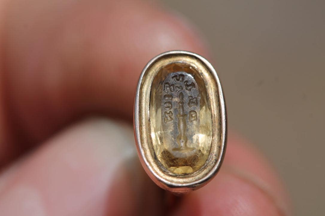 Antique Victorian 15ct Gold Pendant Citrine Intaglio | Moth & "DELUSION"