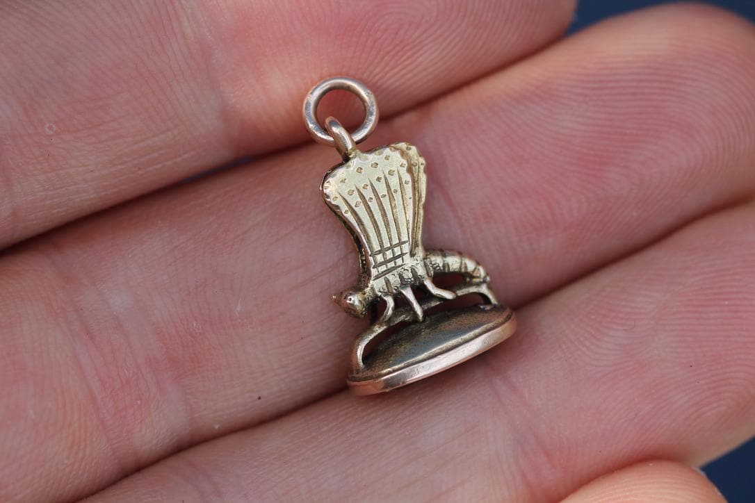 Antique Victorian 15ct Gold Pendant Citrine Intaglio | Moth & "DELUSION"