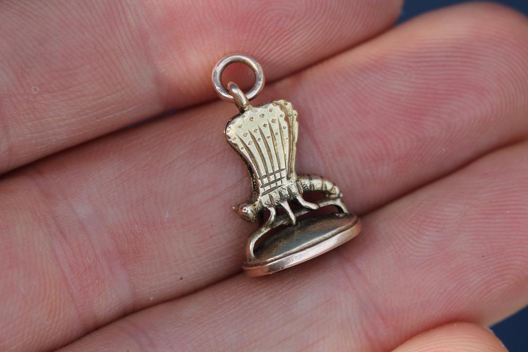Antique Victorian 15ct Gold Pendant Citrine Intaglio | Moth & "DELUSION"