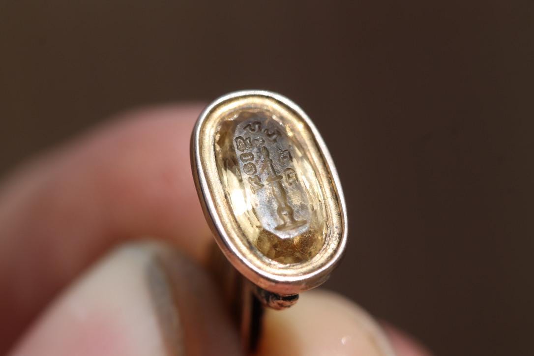 Antique Victorian 15ct Gold Pendant Citrine Intaglio | Moth & "DELUSION"