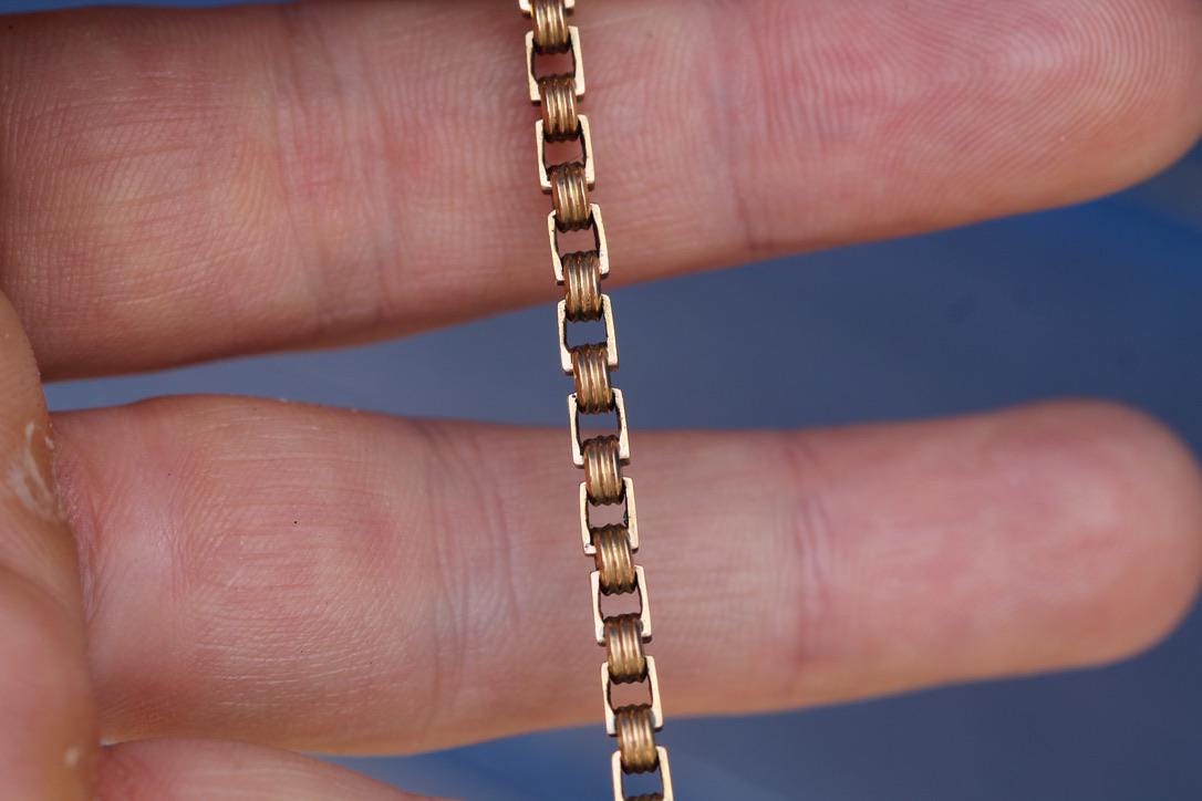 Antique 18ct Gold French Albert Chain | Seed Pearl T-Bar | Watch Key | Victorian