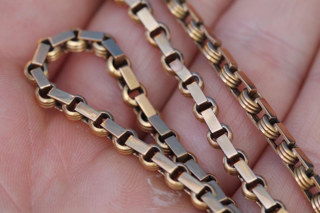 Antique 18ct Gold French Albert Chain | Seed Pearl T-Bar | Watch Key | Victorian