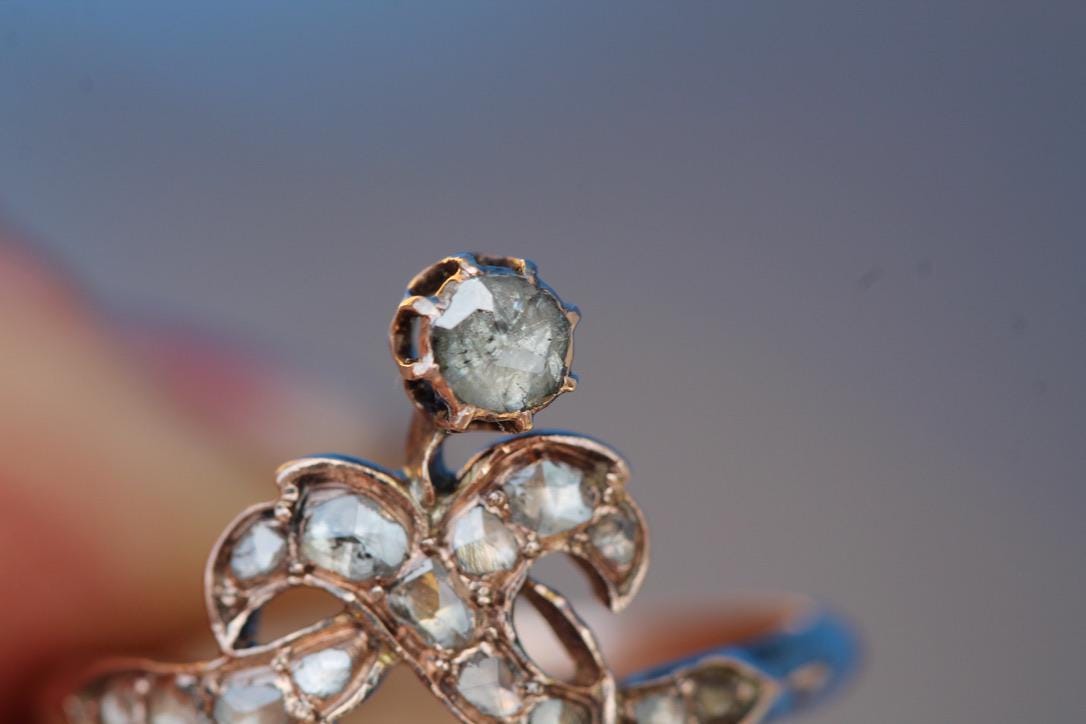 Antique-9ct-Gold-Georgian-Diamond-Ring-|-Shamrock-&-Floral-Design-|-c.1830