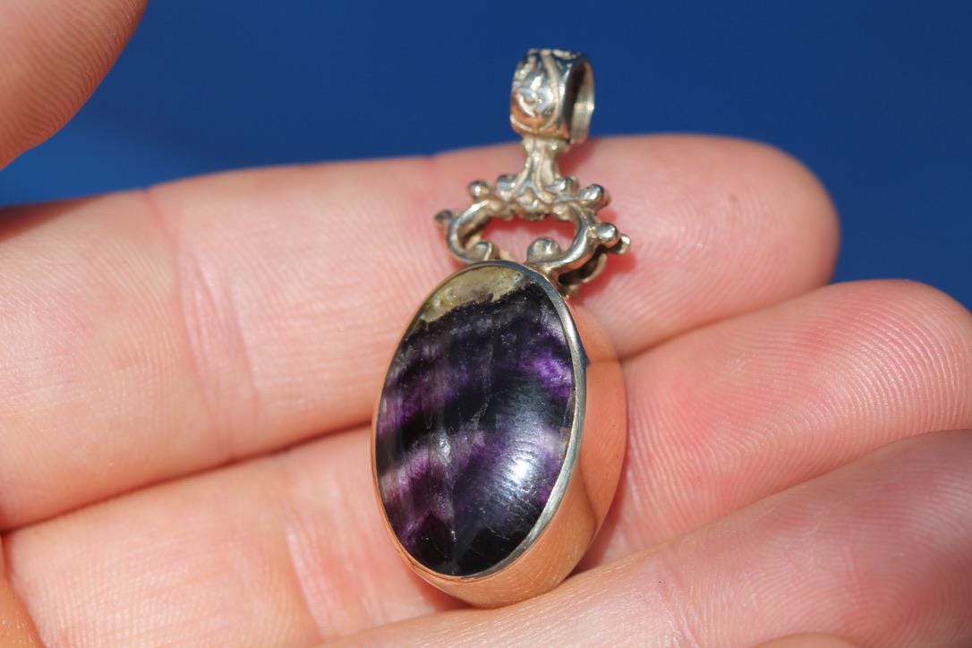 Vintage 9ct Gold Blue John Pendant | Derbyshire Fluorite | Edinburgh hallmarks