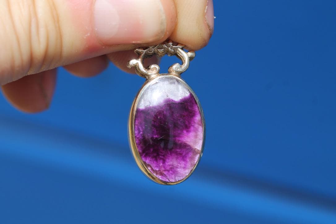 Vintage 9ct Gold Blue John Pendant | Derbyshire Fluorite | Edinburgh hallmarks