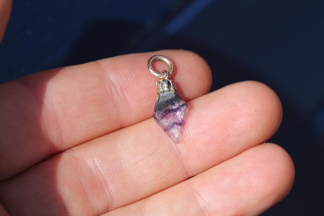 Vintage Blue John Lozenge Charm | Derbyshire Fluorite | 9ct Gold Jump Ring