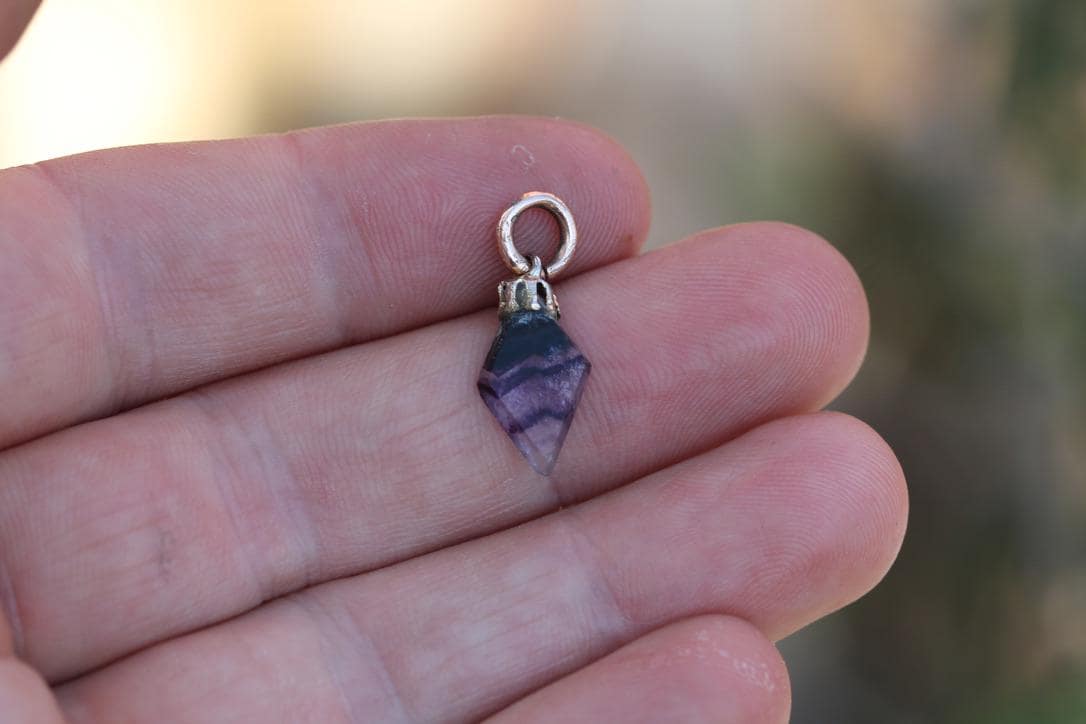 Vintage Blue John Lozenge Charm | Derbyshire Fluorite | 9ct Gold Jump Ring