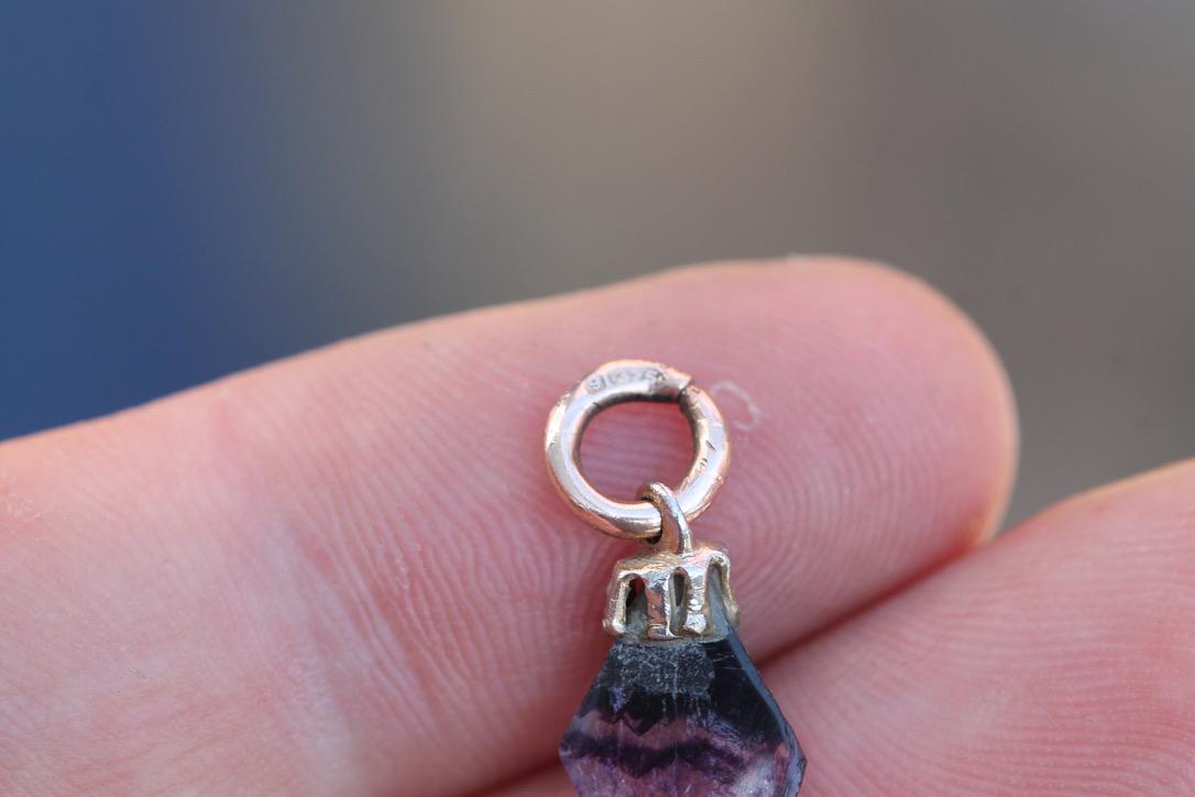 Vintage Blue John Lozenge Charm | Derbyshire Fluorite | 9ct Gold Jump Ring