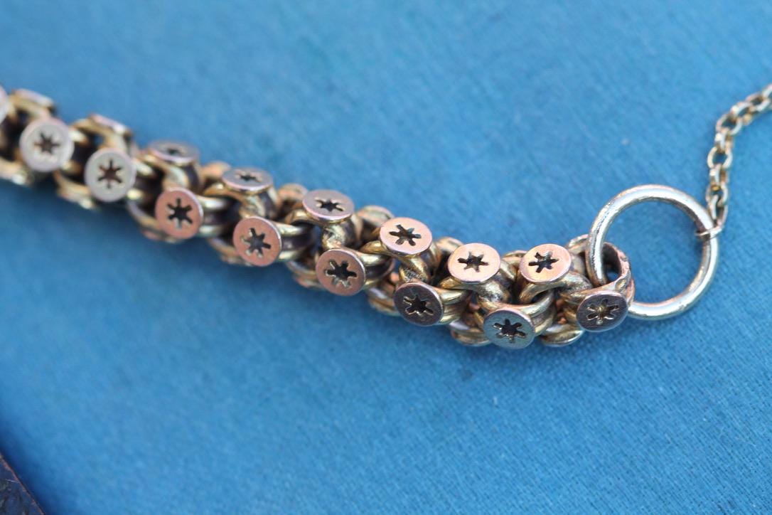 Antique 9ct Gold Star Link Bracelet | Heart Padlock | Safety Chain | Victorian