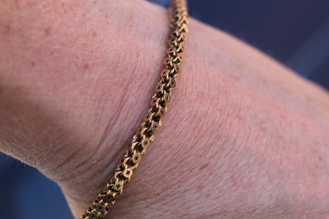 Antique 9ct Gold Star Link Bracelet | Heart Padlock | Safety Chain | Victorian