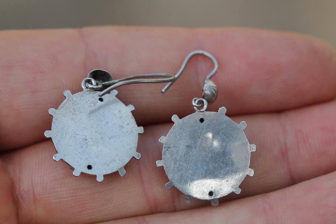 Antique Victorian Sterling Silver Drop Earrings | Chased Flower