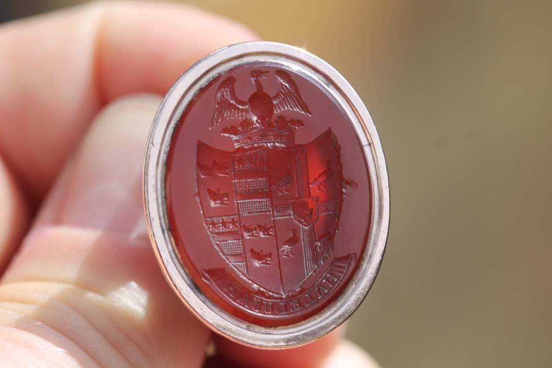 Victorian Carnelian Intaglio Pendant Seal | Phoenix & Hallelujah | Heraldic Crest | c.1860