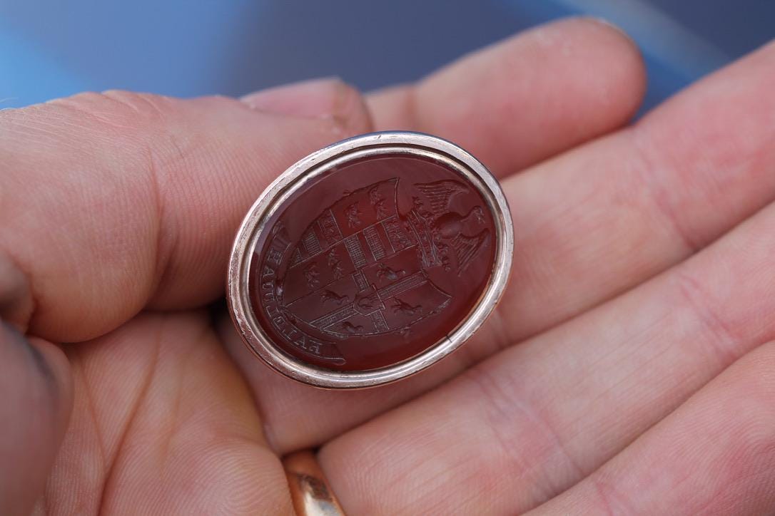 Victorian Carnelian Intaglio Pendant Seal | Phoenix & Hallelujah | Heraldic Crest | c.1860