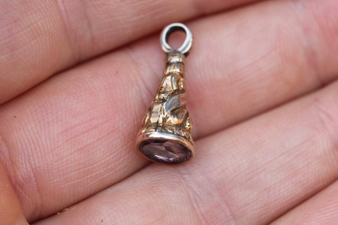 Antique 9ct Gold Cased Pendant | Purple Glass Paste | Victorian