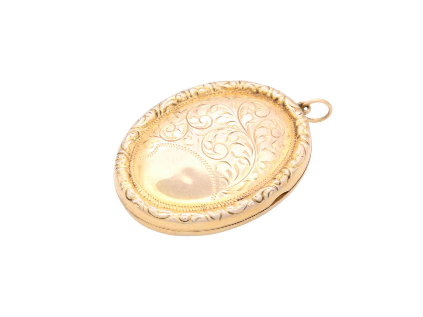 Antique 9ct Gold Locket | Victorian Oval Photo Locket | Engraved Floral Pendant