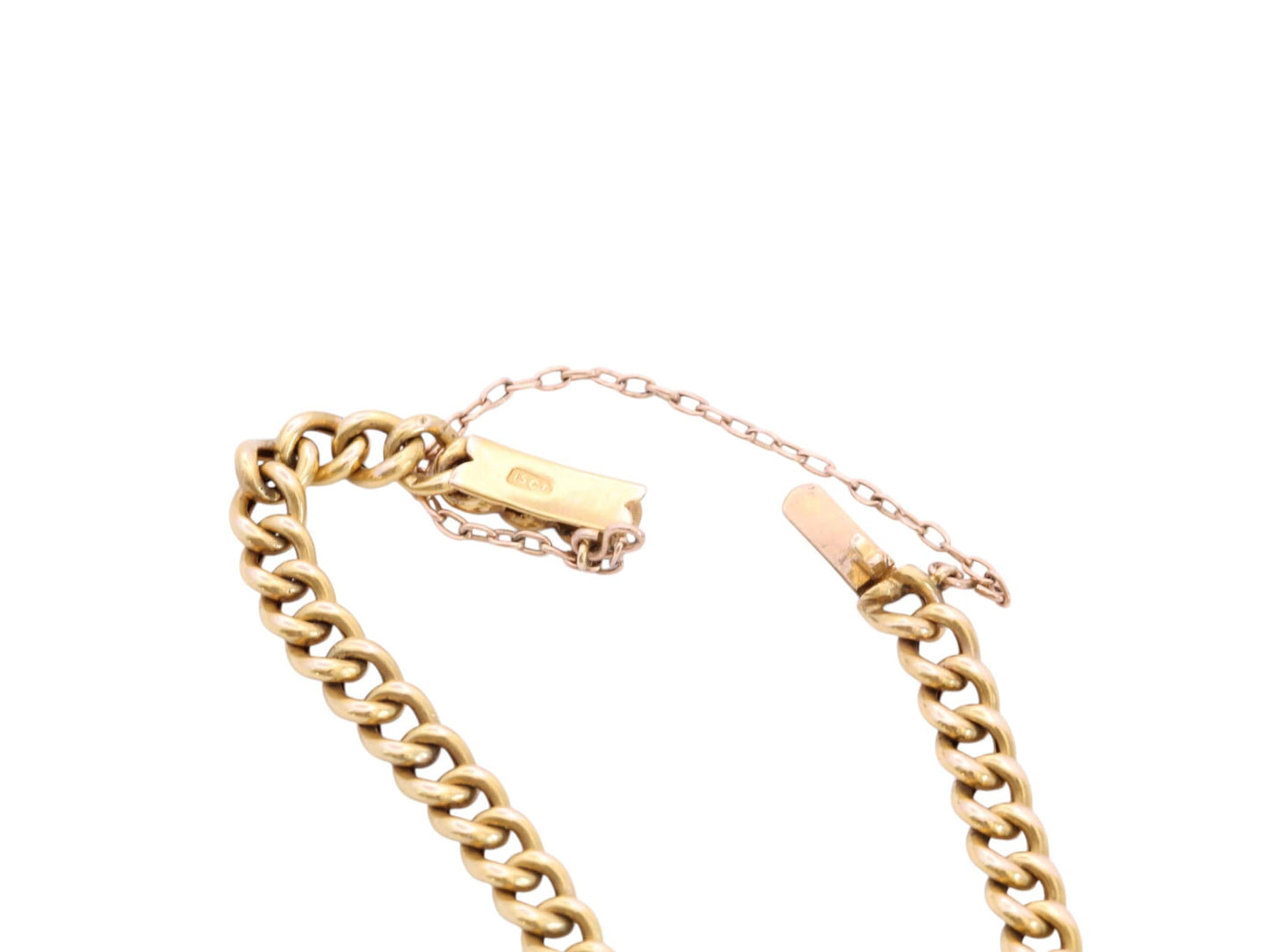 Antique Edwardian 15ct Gold Curb Link Bracelet | Pearl Flower Centrepiece | 6.75"