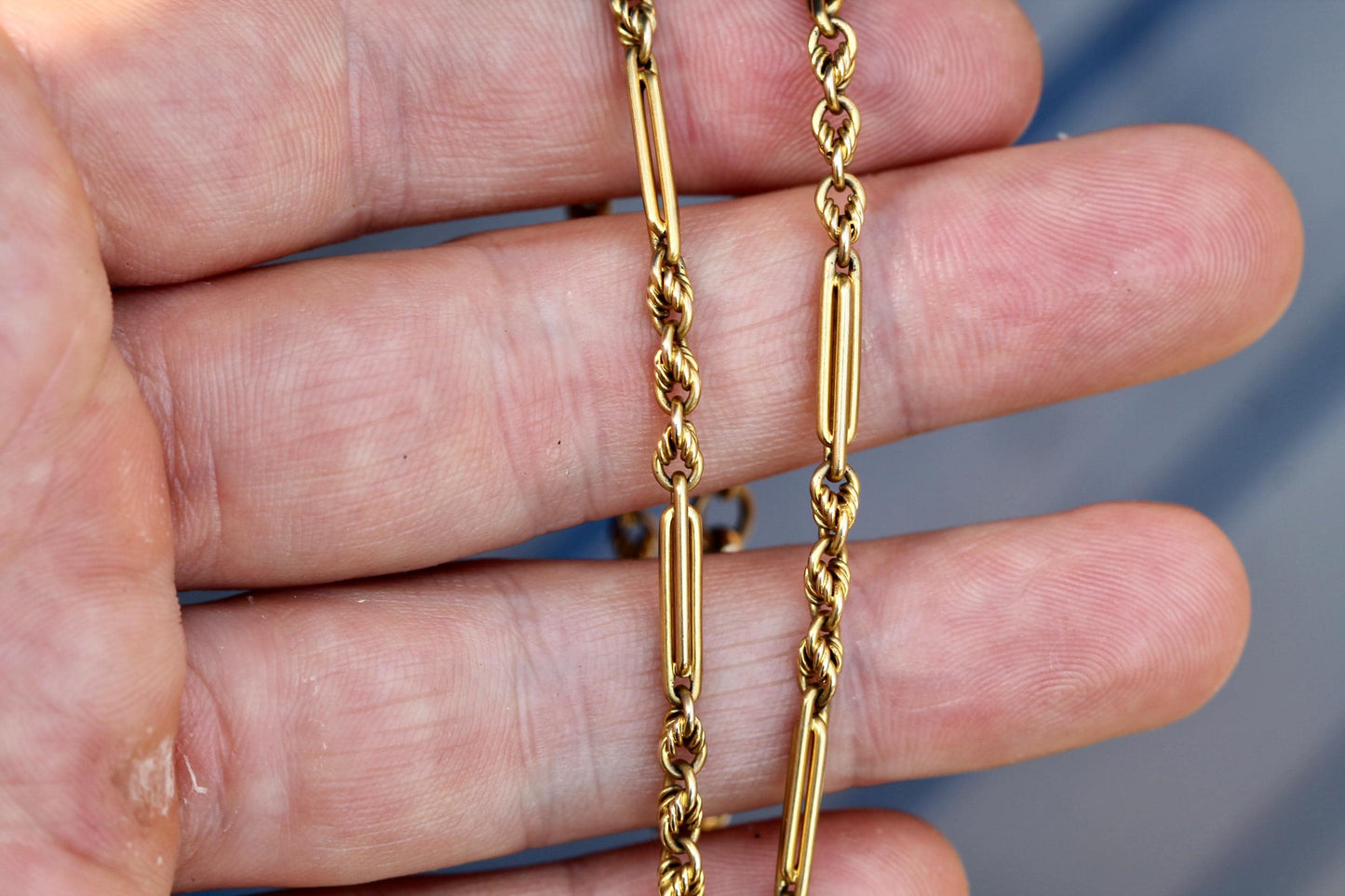 Antique 9ct Gold Albert Chain | Fetter & Lover's Knot Link Necklace | JW Benson | 14.25"