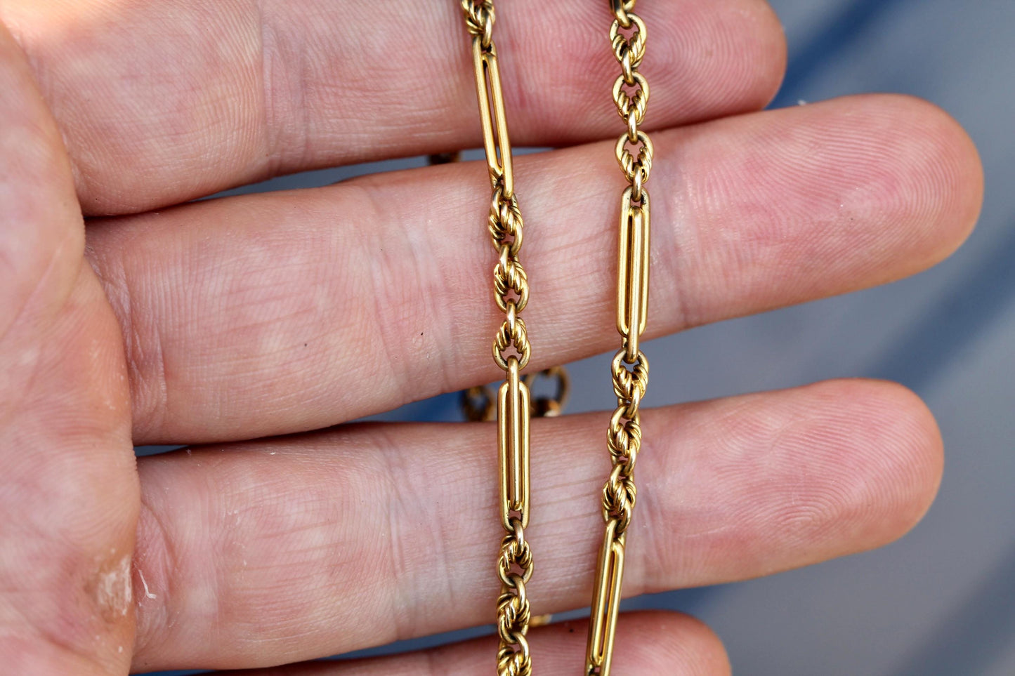 Antique 9ct Gold Albert Chain | Fetter & Lover's Knot Link Necklace | JW Benson | 14.25"
