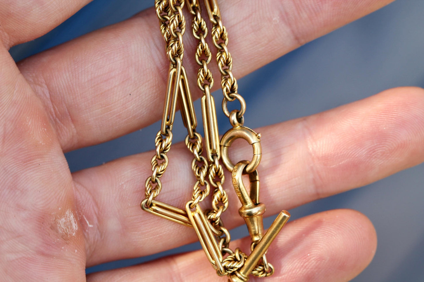Antique 9ct Gold Albert Chain | Fetter & Lover's Knot Link Necklace | JW Benson | 14.25"
