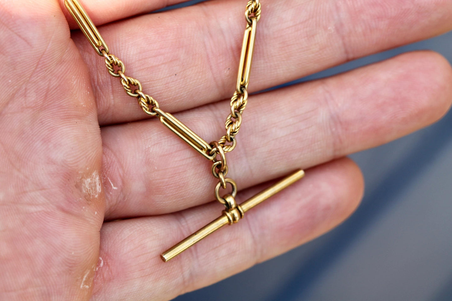 Antique 9ct Gold Albert Chain | Fetter & Lover's Knot Link Necklace | JW Benson | 14.25"