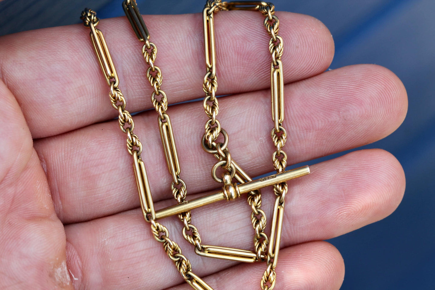 Antique 9ct Gold Albert Chain | Fetter & Lover's Knot Link Necklace | JW Benson | 14.25"