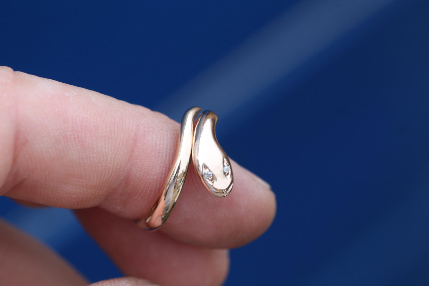 Antique 9ct Gold Snake Ring | Diamond Eyes | Coiled Serpent Ring | 1908