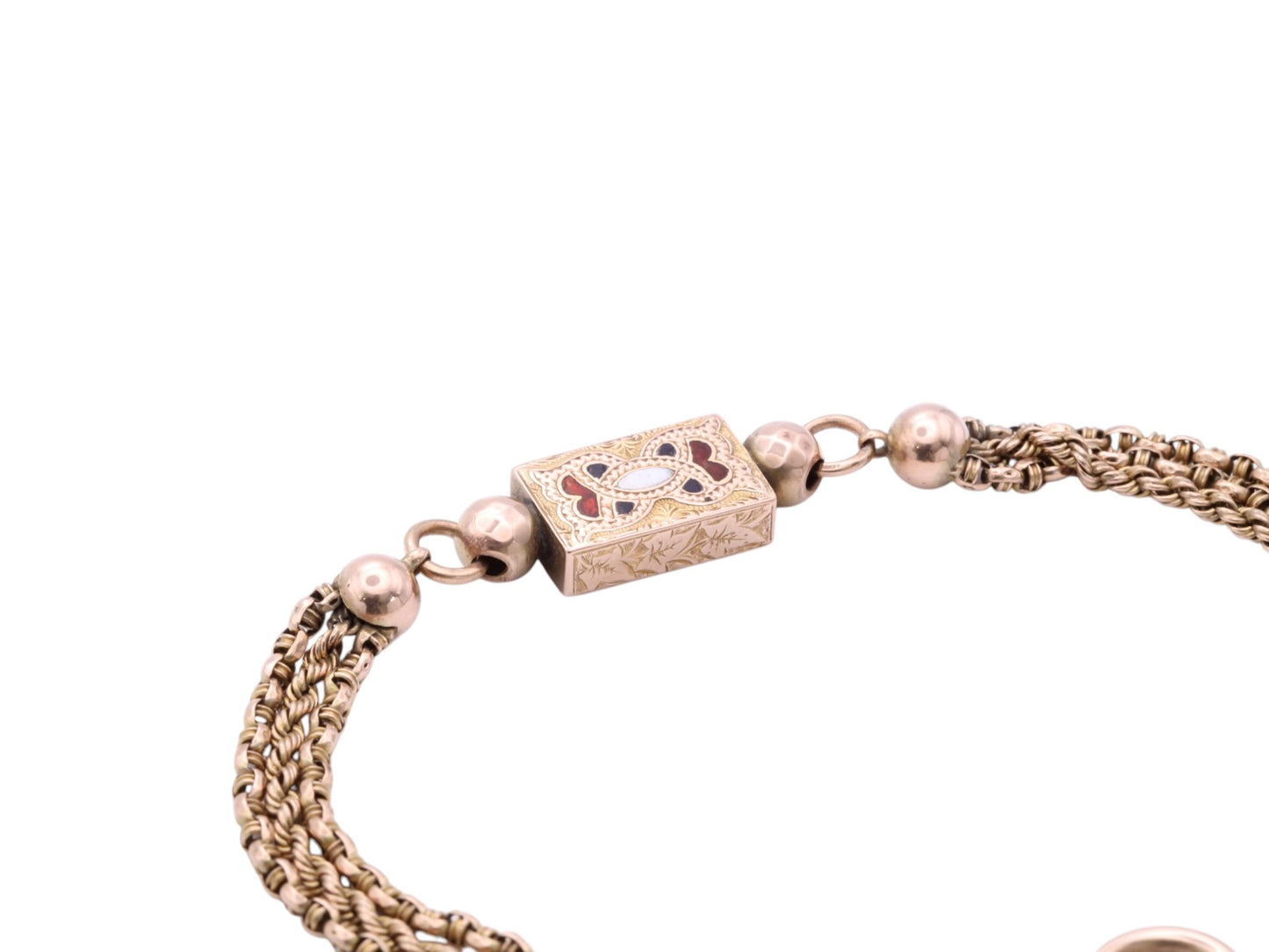 Antique 9ct Rose Gold Albertina Bracelet | Multi-Link Bracelet | Enamel Panel Albertina | 9"